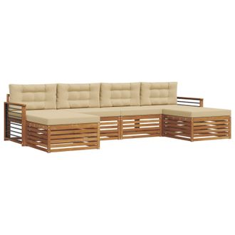 vidaXL Juegos De Sof&aacute;s 6 Pcs Natural Y Beige Madera De Acacia S&oacute;lida Vidaxl