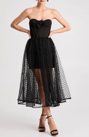 Helsi Valen Flocked Strapless Party Dress in Black at Nordstrom Rack, Size X-Small