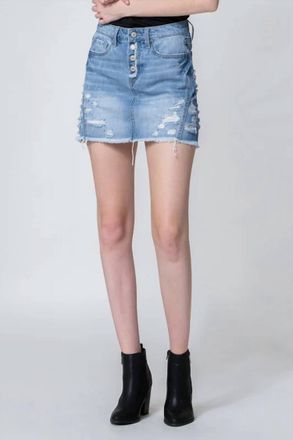 Flying Monkey Distressed A-Line Mini Skirt In Denim