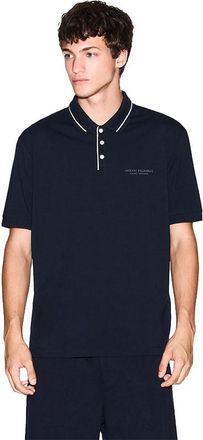 A|X Armani Exchange Mens Essential, Striped Collar Side Milano-New York Logo Lettering Polo Shirt, deep Navy, L