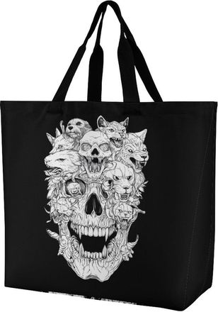 Generic Animal Head Skull Large Reusable Shopping Bag Lightweight Foldable Tote Bags Washable Shoulder Handbag