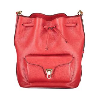 Coccinelle Bolso de cubo de cuero con cord&oacute;n y bolsillo frontal con solapa - Bags - Mujer - Rojo - ONE SIZE