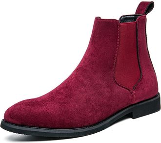 Generic Mens Suede Leather Chelsea Boots Slip On Dress Ankle Boots Formal and Casual Fashion Footwear (Red,12.5)