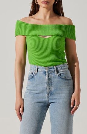 ASTR the Label Ainsley Cutout Off the Shoulder Sweater in Green at Nordstrom Rack, Size X-Small