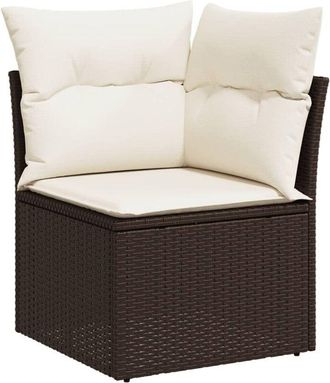 vidaXL Sof&aacute; De Esquina De Jard&iacute;n Con Cojines Rat&aacute;n Sint&eacute;tico Marr&oacute;n Vidaxl