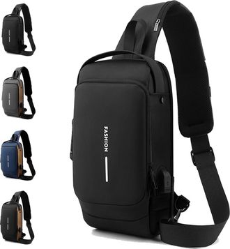 Generic New Carbon Fiber Streamline Anti-theft Sling Bag, Anti Theft Crossbody Charging Bag, Waterproof Cross Chest Bag for Men (black)