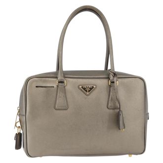 Prada Bauletto Saffiano Leather Gold Leather Handbag (Pre-Owned)