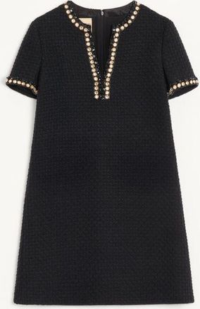 Valentino Abito Corto In Tweed Canestrello Ricamato Donna NERO/SILVER 36