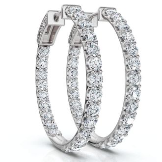 Pompeii3 3Ct Diamond Hoops Womens Lab Grown Earrings 10K White Gold 1 1/4 Tall