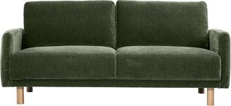 Miliboo Sof&aacute; De Dise&ntilde;o De 3 Plazas En Tela Efecto Terciopelo Verde Caqui Y Madera Clara Bono