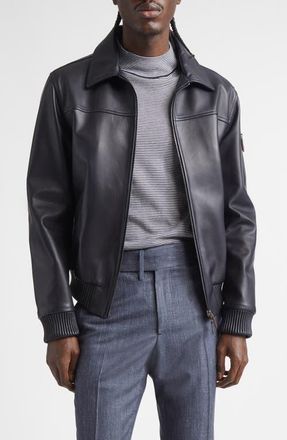 Isaia Aviator Lambskin Leather Jacket in Dark Blue at Nordstrom, Size 44 Us