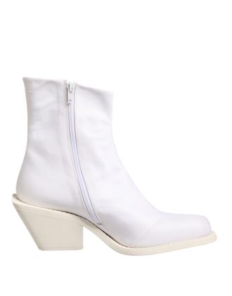 Maison Margiela White Square Heel Zip Ankle Boots Womens Shoes