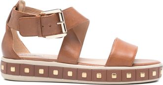 Geox Leelu studded buckle sandals - women - Calf Leather/Calf Leather/Rubber - 36.5 - Brown
