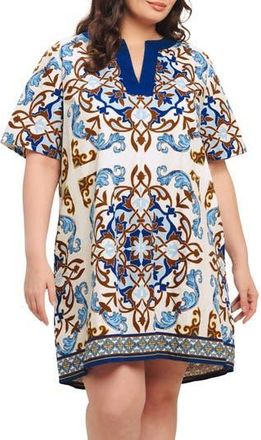 Flying Tomato Printed High-Low Dress in Ivory Blue at Nordstrom Rack, Size 2X