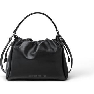 Brunello Cucinelli Small Soft Leather Mellow Bucket bag in Black at Nordstrom