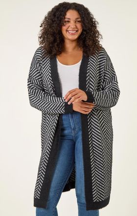 Roman Chevron Fluffy Knit Cardigan
