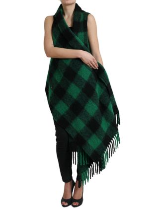 Dolce & Gabbana Womens Black Green Buffalo Check Poncho Coat Jacket And Clothing