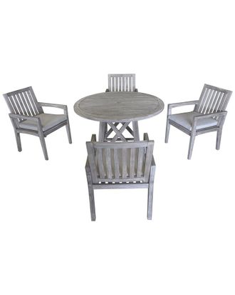 Courtyard Casual Surf Side Teak 5Pc 48In Round Dining Set