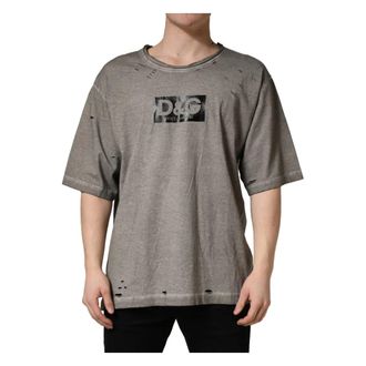 Dolce & Gabbana T-Shirts, male, Gray, Size: L Short Sleeves Round Neck T-shirt