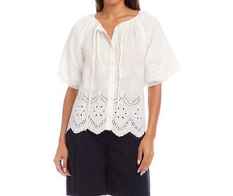 Karen Kane Puff Sleeve Embroidered Top In Off White