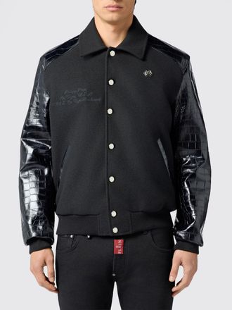 Philipp Plein Giacca varsity in tessuto e pelle stampa cocco