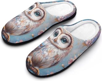 Generic Magnificent Owl Mens Slippers Slip On Comfortable Fleece Cotton House Shoes Winter