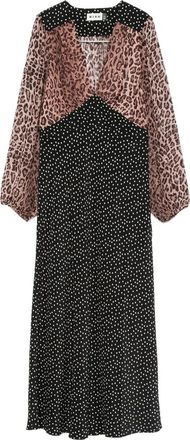 Rixo Rixo, Kleedjes, Dames, Veelkleurig, XS, Leer, Bloemenprint V-hals Wijd Uitlopende Jurk