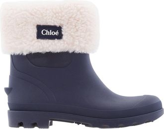 Chlo&eacute; Faux Fur-Trim Rubberized Boots, Brand Size 36 ( US Size 6 )