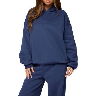 Edikted Totally Edikted Embossed Hoodie in Navy at Nordstrom, Size X-Large