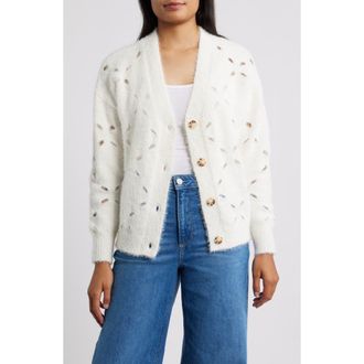 Bobeau Cutout Button-Up Cardigan in Ivory at Nordstrom Rack, Size X-Large