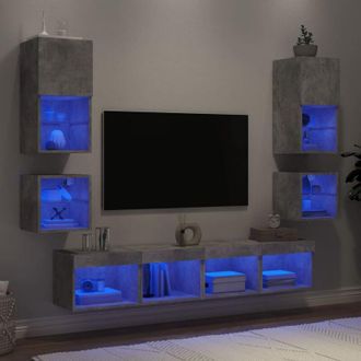 vidaXL Vidaxl - Muebles Tv Pared Con Led 8 Pzas Madera Ingenier&iacute;a Gris Hormig&oacute;n