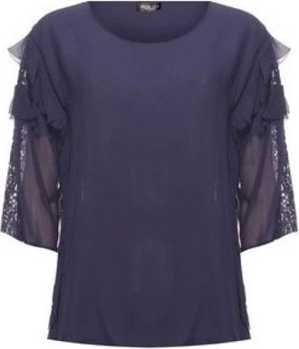 Twinset Indigo Kantmouw Top - Dames - Blouses - Blauw - M - Overhemden