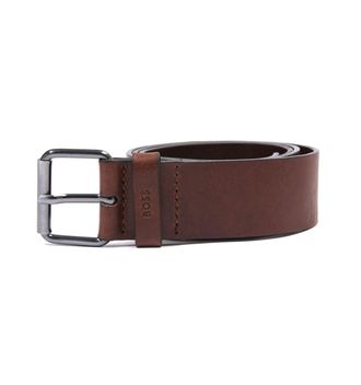 HUGO BOSS Serge Gunmetal Hardware Gecertificeerd Leren Riem - Bruin