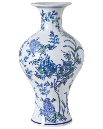 Beliani Vaso Da Fiori Accessorio Decorativo Porcellana Bianco E Blu Berga