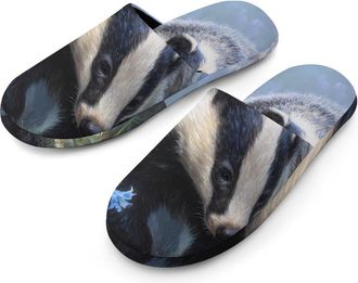 Generic Badger Blue Bluebells Mens House Slippers Slip Indoor Slipper On Shoes Warm Outdoor
