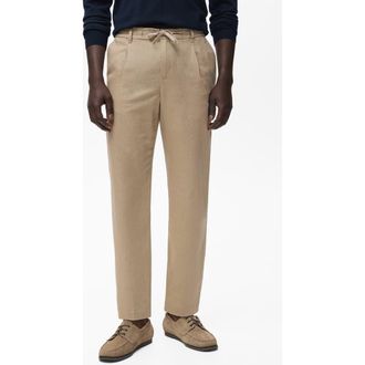 Mango Slim Fit Drawstring Pants in Beige at Nordstrom, Size 32