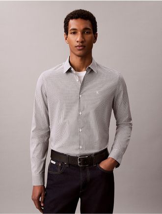 Calvin Klein Mens Cotton Stretch Gingham Slim Button-Down Shirt - Green - XL