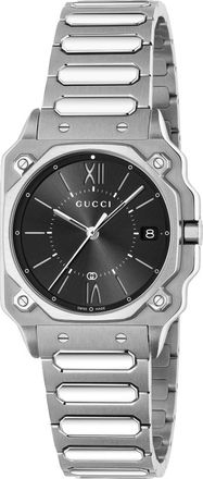 Gucci YA166505 G-Flat Black Dial Unisex Watch - Silver Stainless Steel - One Size