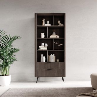 Dmora Biblioteca Kada, Librero 2 Cajones, 4 Estantes, Con Patas, 88x38x194h Cm Marr&oacute;n Nogal