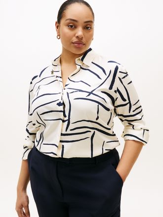 Tommy Hilfiger Hemdbluse TOMMY HILFIGER CURVE CRV VIS TWILL BUTTON UP SHIRT, Damen, Gr. 48, flag feathers calico, Web, Obermaterial: 100% Viskose, bedruckt, regular 