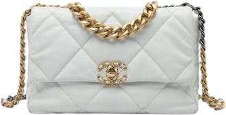 Chanel Pre-owned Large 19 Flap Bag - Dames - Vintage Schoudertas - Wit - ONE Size - Leer - Vintage