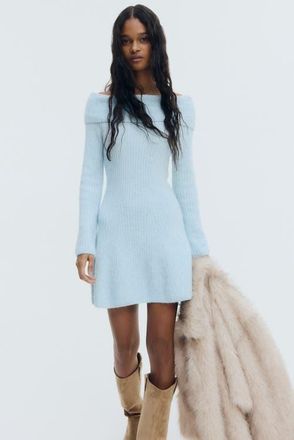 H&M Rib-knit Off-the-shoulder Dress in Light Blue Melange at Nordstrom, Size Xx-Large
