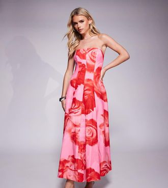 Forever New Vestito lungo strutturato color rosa acceso a fiori con tasche