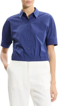 Theory Elastic Waist Shirt in Sapphire Navy - 2Qt at Nordstrom, Size X-Small