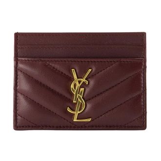 Saint Laurent Accessoires, Dames, Rood, ONE Size, Leer, Bordeaux Leren Kaarthouder