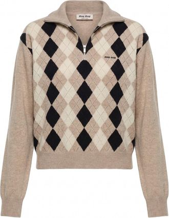 Miu Miu Argyle Polo-Neck Sweater