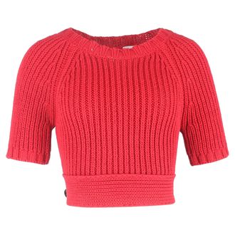 Red Valentino RED Valentino Knitted Open Back Crop Top in Red Cotton