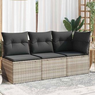 vidaXL Divano da Giardino con Cuscini 3 Posti Grigio Chiaro Polyrattan - Vidaxl