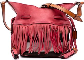 Burberry Pre-owned Burberry Small Mega Check Canvas and Suede Fringe Belgrove Bucket Bag Ladies CNDONHOUDON