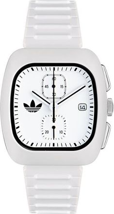 adidas Retro Wave Two Chronograph Bio-Resin Strap Watch, 39mm in White at Nordstrom